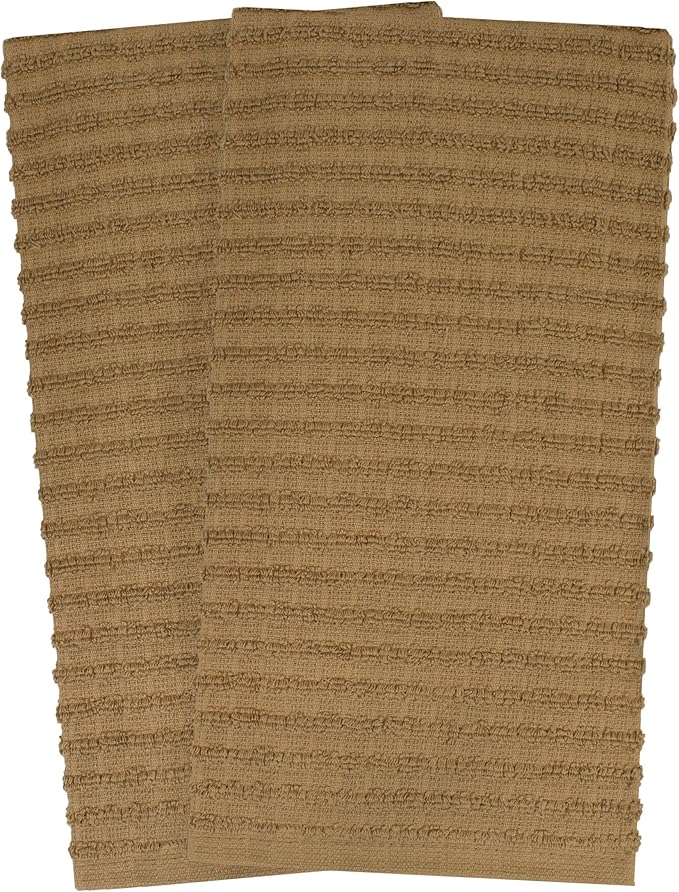 Ritz Royale Collection 100% Combed Terry Cotton, Highly Absorbent, Kitchen Towel Set, 13-3/4" x 12", 4-Pack, Solid & Checked, Mocha