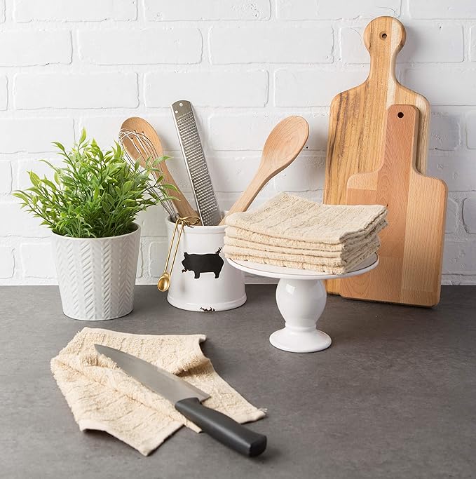 DII Basic Terry Collection Solid Windowpane Dishcloth Set, 12x12, Pebble, 6 Piece