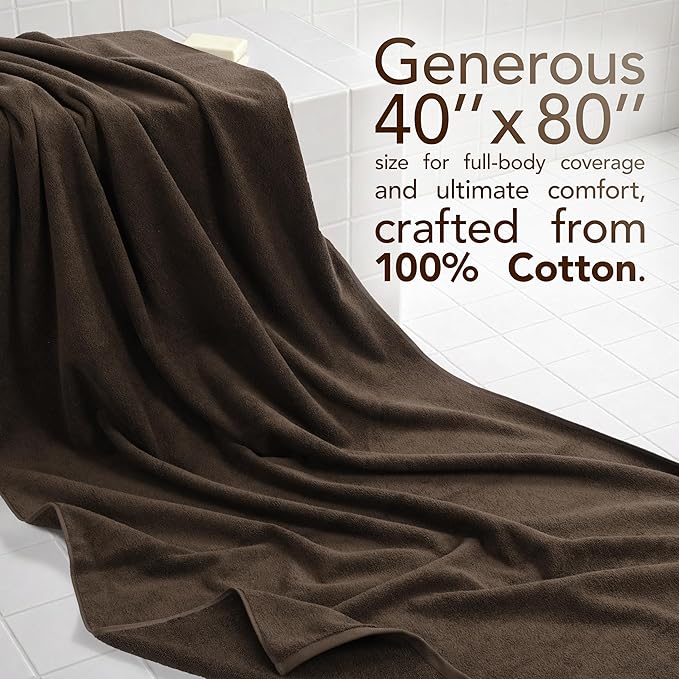American Soft Linen 100% Cotton 600 GSM Turkish 40x80 Oversized Bath Towel Sheet, Extra Large Adult Towels for Bathroom, Brown Bath Sheet
