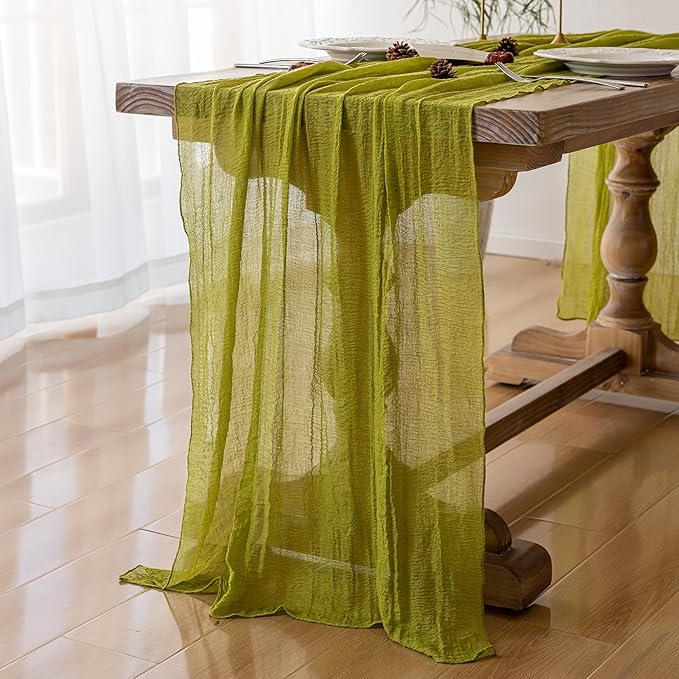 Keketoarrange 3pcs Moss Green Cheesecloth Table Runner Gauze 120 Inch 10 FT Rustic Boho Cheese Cloth Runner for Wedding Baby Shower Bridal Shower Birthday Party Long Sheer Home Decorations