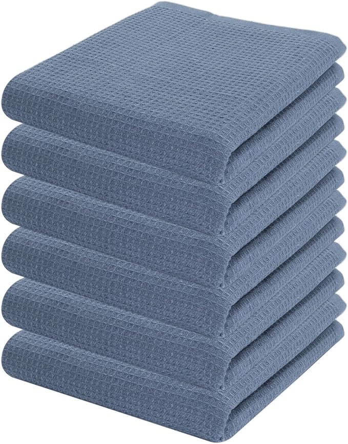 PurpleEssences Waffle Weave Kitchen Towel, 100% Cotton - 15x25 Inches with Hanging Loop, Ultra Soft Absorbent Quick Drying Dish Cloth, Tea and Hand Towels, 6 Pack - Spring Easter Summer - Smoky Grey