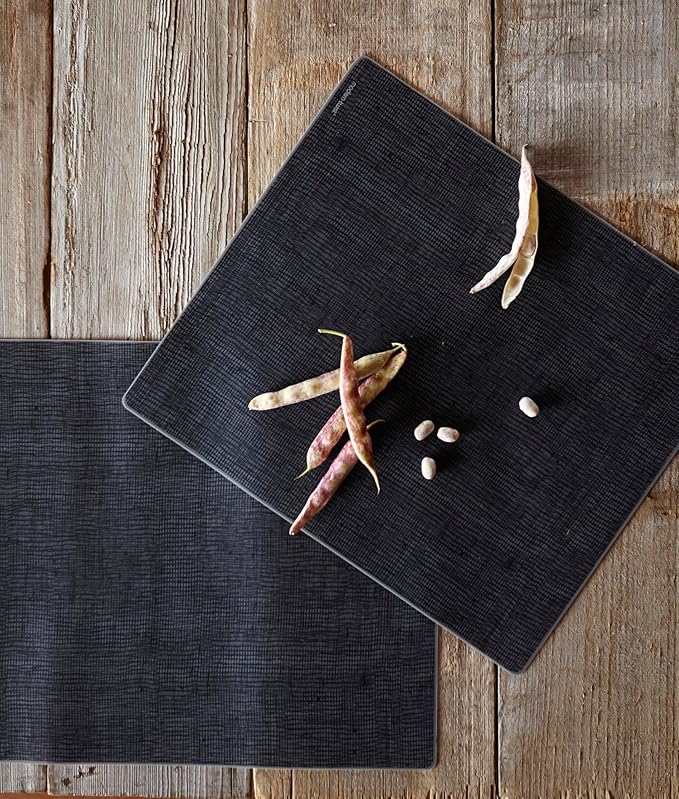 modern-twist 14"X16" Rectangular Silicone Placemat, BPA, PVC-Free Table Mat, Dishwasher Safe, Linen Print in Black, Pack of 1