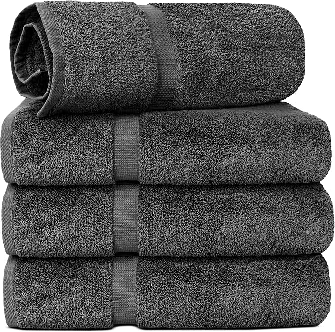 Chakir Turkish Linens | Hotel & Spa Quality 100% Cotton Luxury Turkish Towels | Soft & Absorbent (30x60 Inches Extra Large Bath Towels, Set of 4 - Dark Gray)