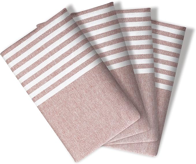 Cloth Napkins 18x18 Inches - Striped Design, 100% Cotton, Reusable & Durable Fabric Napkins for Dining, Everyday Meals, Events, Parties - Machine Washable, Set of 4, Rust