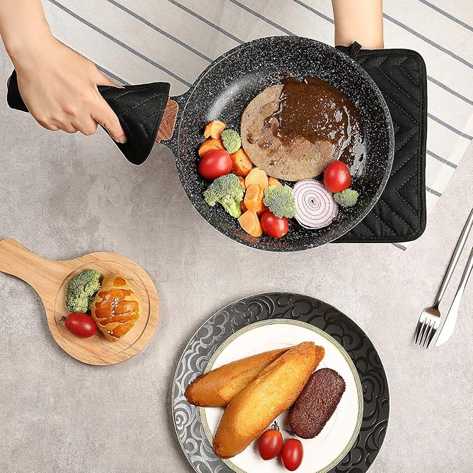 Oven Pot Holder with Pocket Cotton Heat Resistant Coaster Potholder Kitchen Hot Pad Oven Mitts for Cooking Square 7"x9"Set of 5 (Black)
