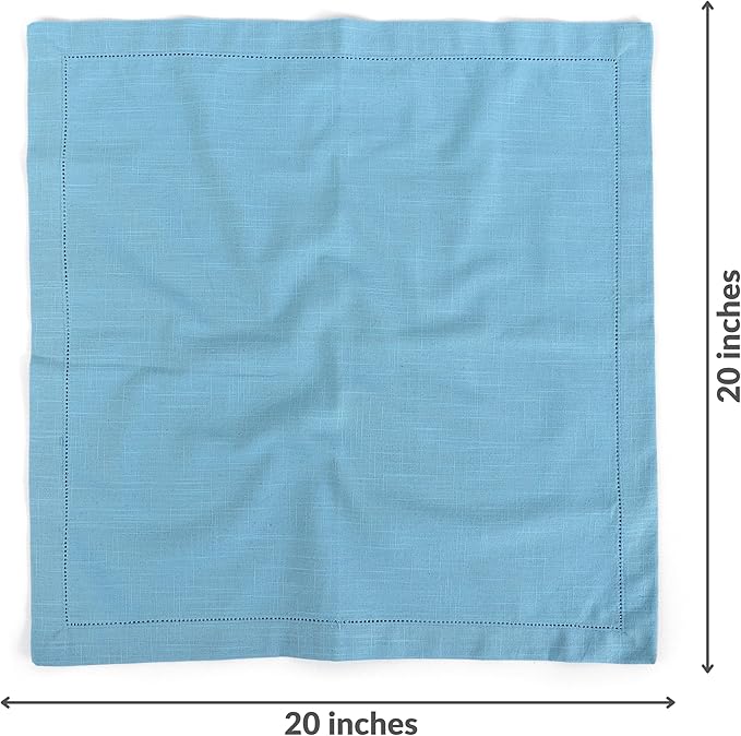 FINGERCRAFT Cloth Napkin Hemstitched 20x20 Inch Generous Picot Hem, Mitred Corner, Everyday Use Premium Quality High GSM and Good Absorbency Set of 20 Easter Color Aqua Blue