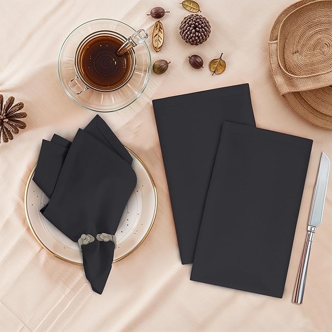 Ruvanti Cloth Napkins Set of 12, 18x18 Inches, 100% Cotton, Washable, Soft & Absorbent, Perfect for Wedding, Christmas, ‎Thanksgiving Dinners - Black Beauty