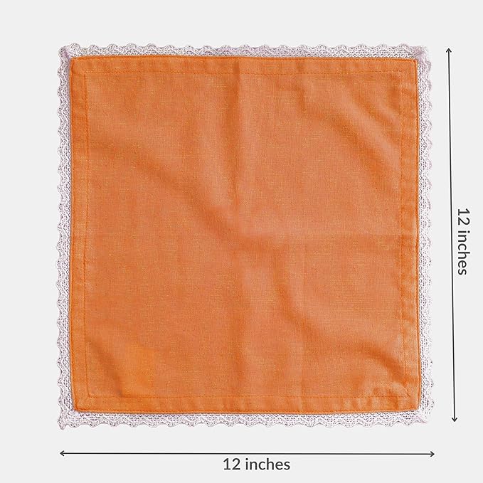 Fingercraft Dinner Cloth Napkin Cotton Linen Blend 12 Pack 12In Mitered Corners with Elegant Lace for Everyday Use Napkins Cloth are Pre Shrunk and Good Absorbency Rust Easter Color