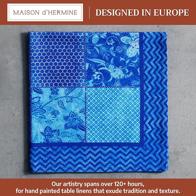 Maison d' Hermine Cloth Napkins Set of 4 100% Cotton Everyday Reusable Square Napkins Cloth Washable Dinner Party Wedding Restaurant Gifts for Mothers Day Spring/Summer (Indigo Love, 20" x 20")