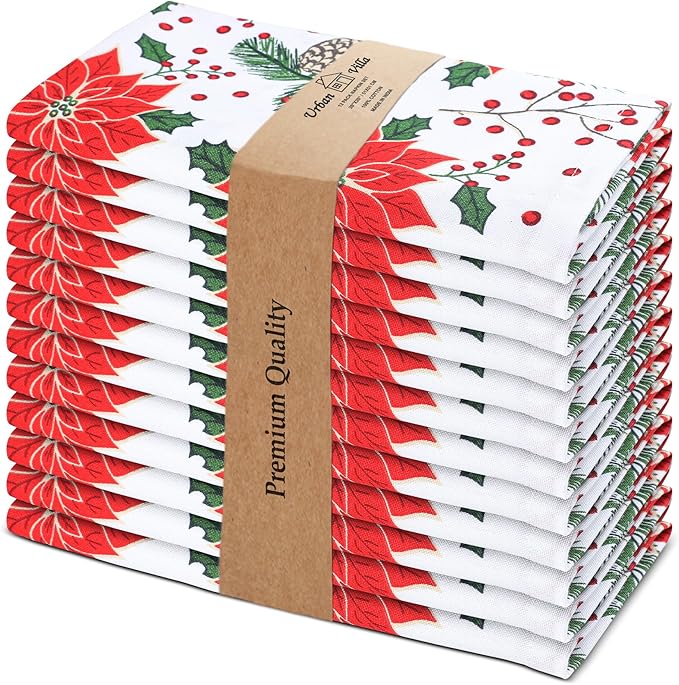 Urban Villa Cloth Napkins Set of 12(20x20)100% Cotton Dinner Napkins Cloth Washable Soft Durable Reusable Absorbent Napkins Ideal for Farmhouse Parties Hotel Lunch Restaurant Dinner Napkins-Pine Cone