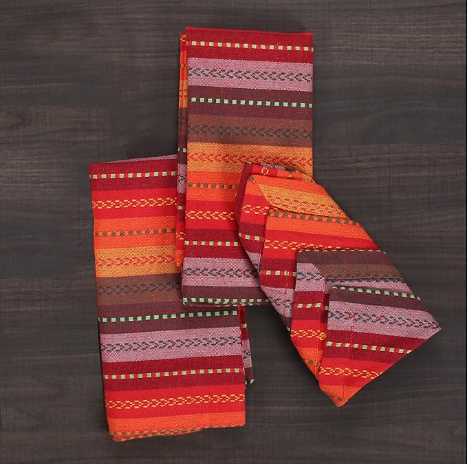 Lightnpro Christmas Red Multi Salsa Stripes Cloth Napkins Set of 12 - Wedding, Christmas & Holiday Table Cloth Napkins Machine Washable for Special Occasions & Everyday Use - 18x18 Inch Red Multi