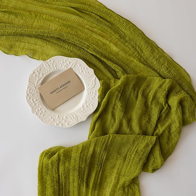 Keketoarrange 3pcs Moss Green Cheesecloth Table Runner Gauze 120 Inch 10 FT Rustic Boho Cheese Cloth Runner for Wedding Baby Shower Bridal Shower Birthday Party Long Sheer Home Decorations