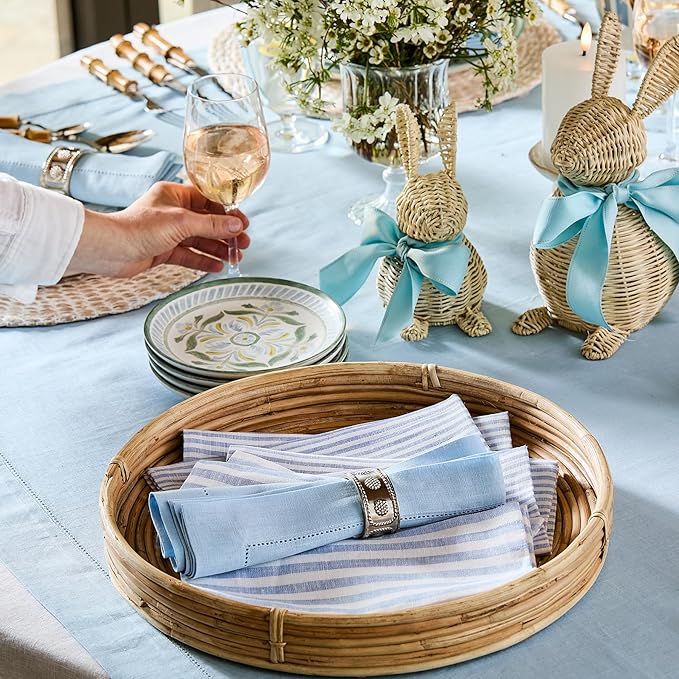 Solino Home Sky Blue Linen Napkins Set of 4-100% Pure Linen Hemstitch Dinner Napkins 20 x 20 Inch for Spring, Summer, Mothers Day - Classic Hemstitch