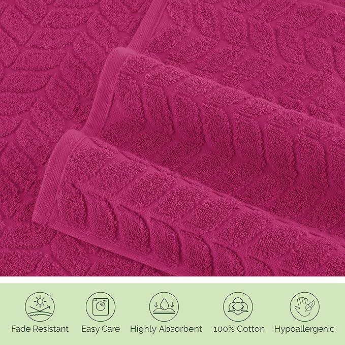 Elegant Comfort Luxury 6-Piece 100% Turkish Cotton Jacquard Braided Textured Premium Hotel Quality Towel Set– Soft and Absorbent, Includes 2 Bath Towels, 2 Hand Towels and 2 Washcloths, Hot Pink