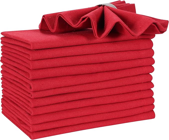 Ramanta Home Red Cotton Dinner Napkins Set of 12, 18x18 Inch 100% Cotton Cloth Napkins, Reusable Fabric Table Napkins for Everyday Dining, Parties, Weddings, Spring & Easter Table Décor Washable