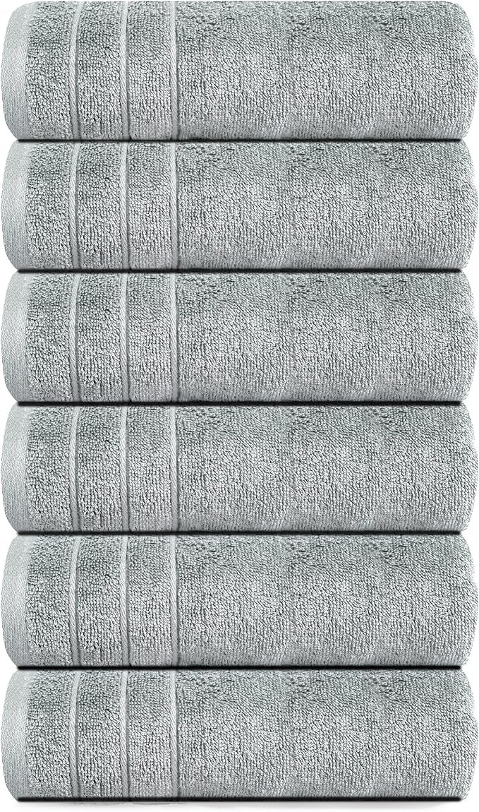 Tens Towels Pack of 6 Hand Towels, 100% Cotton, Lighter Weight, Quick to Dry, 16 x 28 Inches, Super Soft & Absorbent, Perfect for Bathroom & Kitchen, Cool Grey