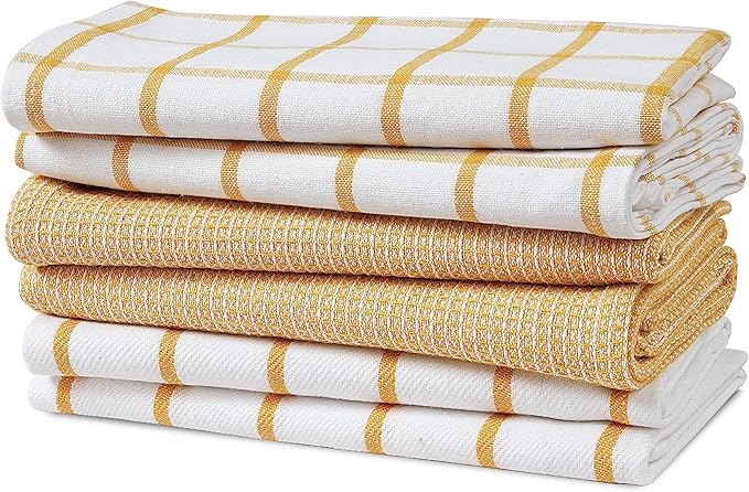 LANE LINEN Kitchen Towels Set of 6-100% Cotton, Quick-Drying 18” x 28” Dish & Tea Towels, Premium Hand Towels for Drying Dishes - Yellow