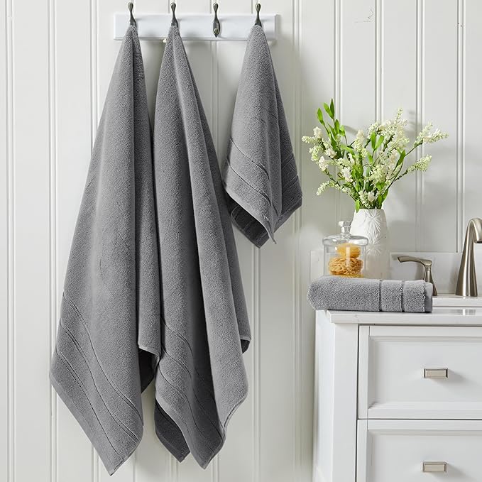 Springtree Home Luxury Turkish Cotton Bath Towels Set | 100% Turkish Cotton | Premium Bath Towels | Ultra Soft Thick Plush & Highly Absorbent | Luxury Hotel & Spa Bathroom Towels | Carbon