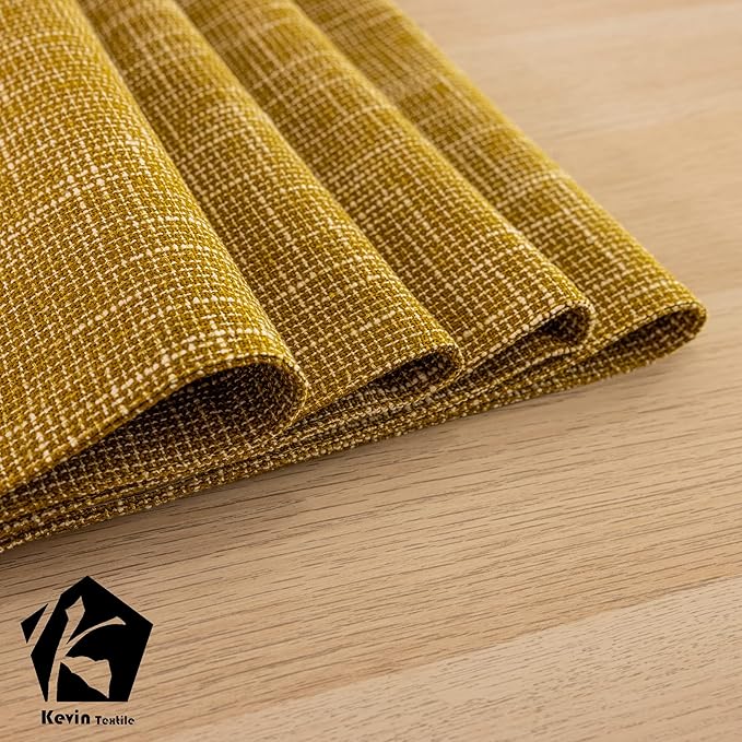 Kevin Textile Burlap Linen Placemats Set of 6 Heat Resistant Dining Table Place Mats Washable Kitchen Table Mats for Dinning Party Holiday Indoor Outdoor, 13 x19 inches, Honey Yellow
