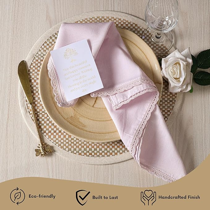 Ramanta Home Linen Flax Cloth Napkins Set of 4 Lavender, 18x18 Inch | Easter Premium Cotton Linen Flax Lace Soft & Durable | Washable Ideal for Spring Basket Décor, Wedding, Kitchen, Everyday Use