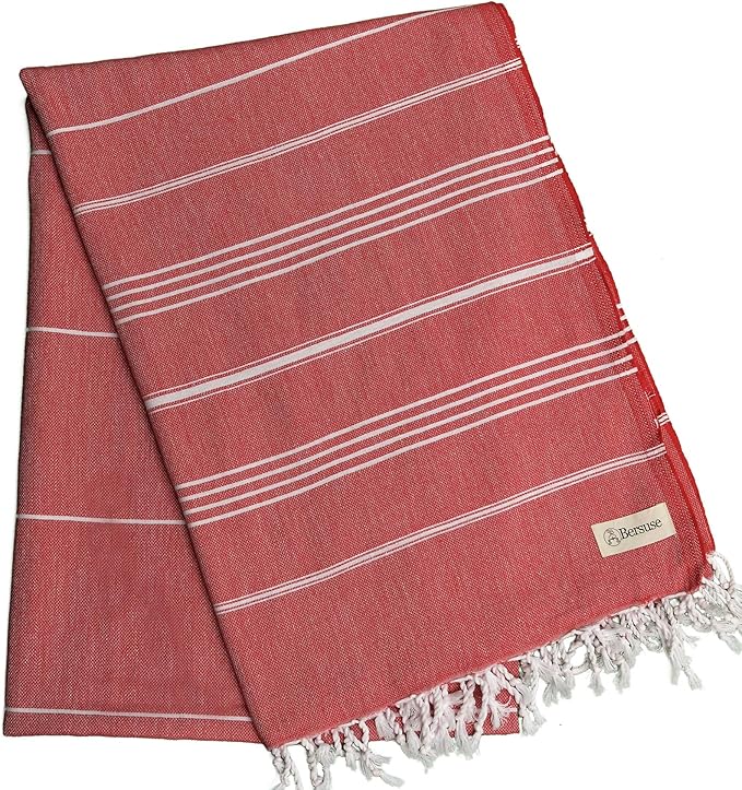 Bersuse Towels Anatolia XL Beach Blanket Throw Blanket Turkish Towel 100% Cotton Extra-Large Quick-Dry Lightweight Premium Peshtemal Towel - 61x82 Inches, Red (Set of 6)