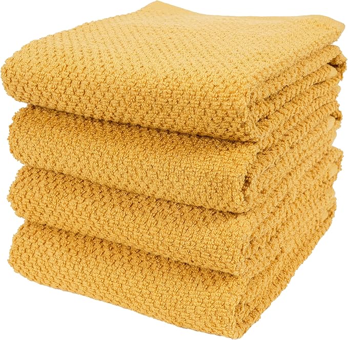 KAF Home Deluxe Popcorn Terry Kitchen Towels, Cotton Kitchen Dish Towels, Set of 4, Camel