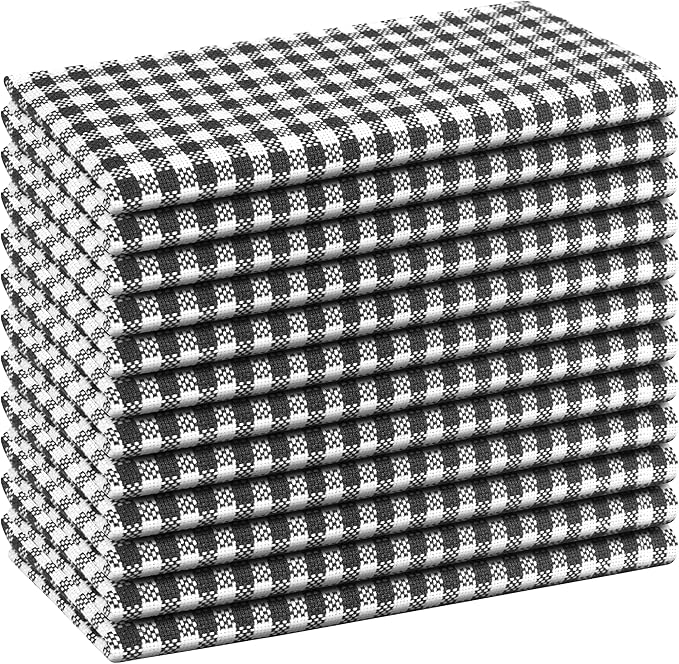 Native Fab Gingham Mini Check Cloth Napkins, Set of 12, 16x16 inches, 100% Cotton, Set of 12, Washable Soft Breathable Absorbent, Black White