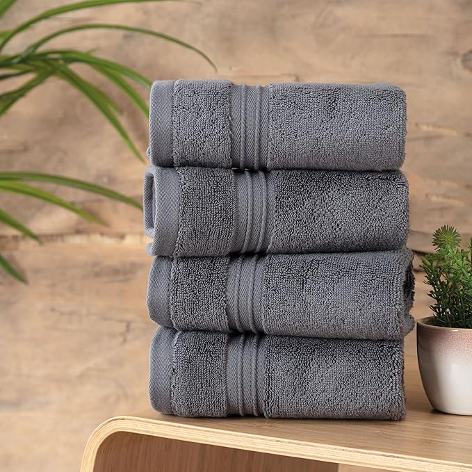 Milara Turkish Super-Plush Wash Cloths Set 4-Piece | Premium 100% Cotton Washcloths Absorbent, Durable with Hanging Loops | Anthracite (Dark Gray) Bath Washcloths, (13 x 13 Inch)