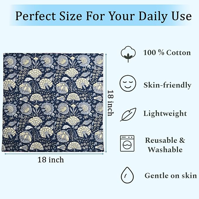 Ridhi Midnight Marigold Garden Hand Block Print 100% Cotton Napkins 18" x 18" (Set of 4) Reuseable Kitchen Napkins Cloth Decor Dinner Party Cocktail Gift for Spring, Easter, Valentine