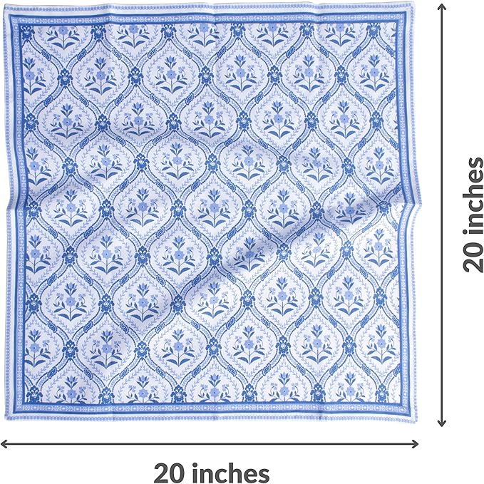 FINGERCRAFT Cloth Napkins, Set of 4 Cotton Linen Blend Printed Dinner Napkins Cloth Mitered Corner Perfect for Parties Dinners Weddings Cocktail Christmas Easter 20x20 Damask Blue