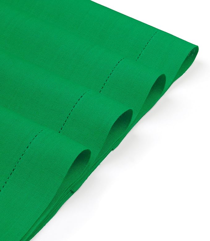 D'Moksha Homes Linen Placemats Set of 4 - Classic Hemstitch Kelly Green Placemats 14 x 19 Inch - 100% Pure Linen Table Mats for Mothers Day - Handcrafted and Machine Washable