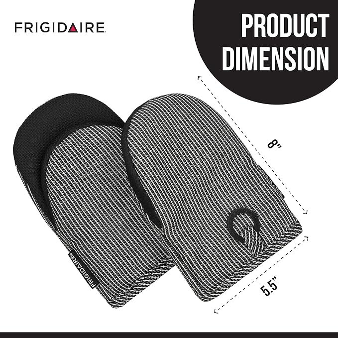 Frigidaire Layla 2-Pack Cotton and Neoprene Mini Oven Mitts, Heat Resistant, Anti-Slip, Machine Washable, 5.25" x 8", Black, Set of 2
