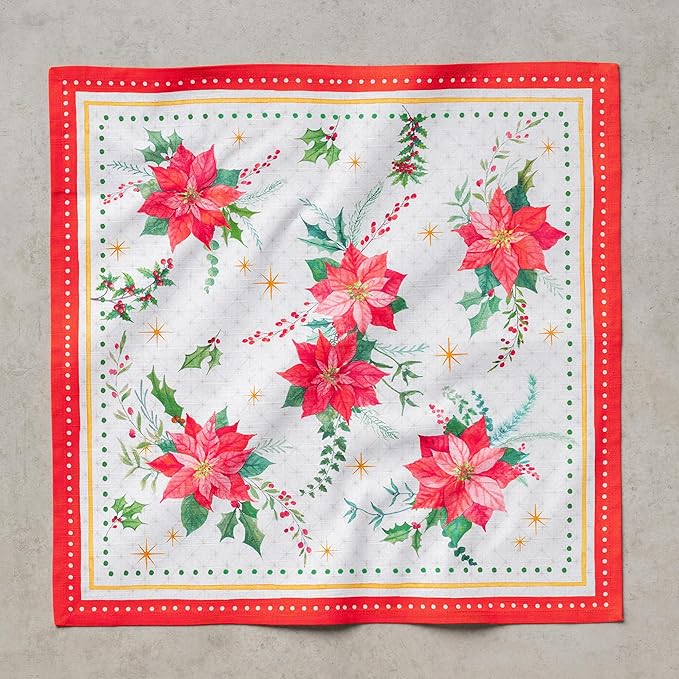 Maison d' Hermine Cloth Napkins Set of 4 100% Cotton for Thanksgiving Christmas Decorations Everyday Reusable Square Fall Napkins Cloth Washable Dinner Party (Poinsettia Christmas, 20"x20")