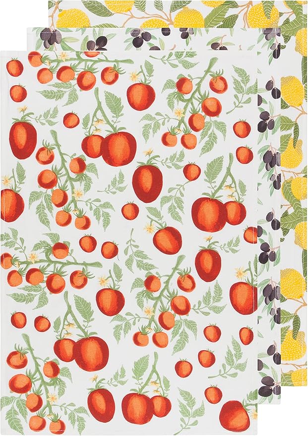 Now Designs Mediterranean Cotton Floursack Kitchen Dish Towels 20 x 30in, Set of 3