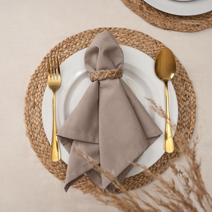 Blue Needles Solid Cloth Napkins Set of 12 Chocolate Brown 100% Cotton Dinner Napkins 18x18 inches - Soft, Reusable, Absorbent & Washable, Ideal for Spring Summer Easter Events Parties & Everyday Use