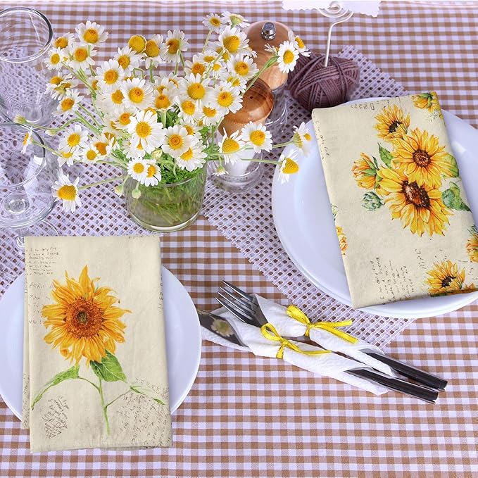 Bencailor 6 Pcs Sunflower Kitchen Towels Decorative Sets Dish Towels Absorbent Fast Drying Hand Tea Vintage Hanging Reusable Cleaning Dishcloths for Cooking Farmhouse Bathroom Accessory