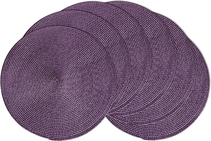 AHHFSMEI Round Placemats Set of 6 Heat Resistant Washable Non-Slip Woven Braided Table Mats for Dining Table Kitchen & Home Decor (Plum Purple)