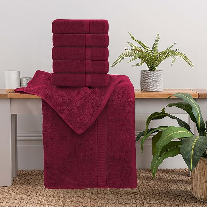 GOLD TEXTILES Premium Red Wine 100% Cotton Bath Towels Set (24 Pack, 24 x 50 Inch) High Absorbency Multipurpose Quick Drying Pool Gym Hotel Spa Bath Towel (24, Red Wine)