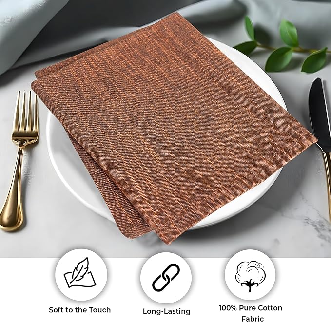 Urban Villa Cloth Napkins Set of 12 20x20 Inches 100% Cotton Napkins Cloth Washable Soft Durable Reusable Absorbent Table Dinner Napkins Cloth for Hotel Lunch Restaurant Weddings Parties-Orange Black