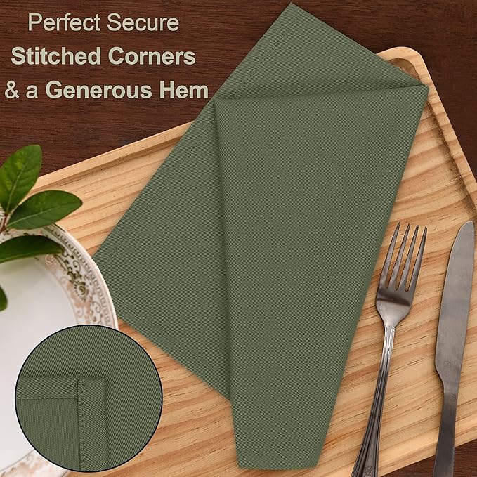 Ruvanti Cloth Napkins Set of 4, 18x18 Inches Napkins Cloth Washable, Soft, Durable, Absorbent, Cotton Blend. Table Dinner Napkins Cloth for Hotel, Lunch, Restaurant, Wedding Parties - Martini Olive