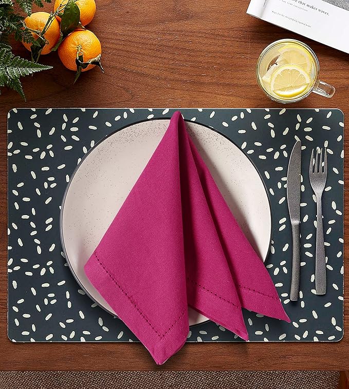 Lightnpro Decorative Cloth Dinner Napkins with Hemstitched, Wedding, Cocktail & Party Napkins, Mitered Corners, Machine Washable, 12 Elegant Table Napkins for Special Occasions - 18x18 Inch Magenta