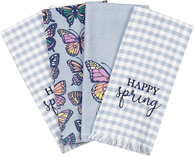 Ritz 100% Cotton Kitchen Towels, Butterfly Spring – 16"x26" – Absorbent Dish Towels for Drying & Cleaning – Soft & Durable (Set of 4)
