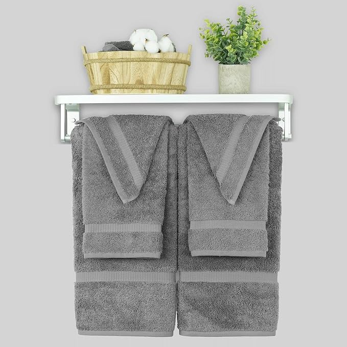 Chakir Turkish Linens 100% Cotton Premium Turkish Towels for Bathroom, 2 Large Bath Towels 36x60, 2 Hand Towels, 2 Washcloths (6-Piece Towel Set, Gray)