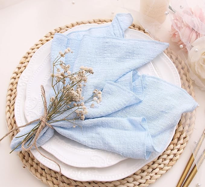 Dinner Cloth Napkins 6 Pack,100% Natural Soft Cotton,Washable Gauze Napkins Great for Weddings Decorative,Dinner Parties,Family Everyday Use (Light Blue)