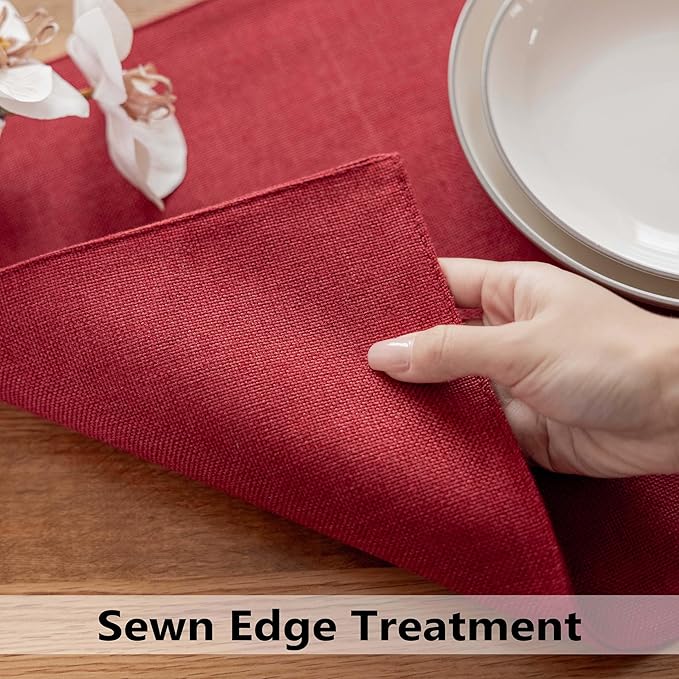 Demetex Red Placemats Set of 8 Fade Resistant Linen Placemats Modern Decorative Table Placemat for Holiday Wedding Birthday, 13x19 inch, Wine Red