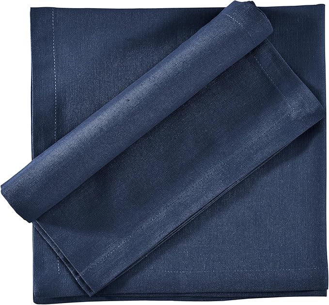FINGERCRAFT Dinner Cloth Napkins, Cotton Linen Blend 20in Napkins Cloth 12 Pack Premium Quality, Mitered Corners for Every Day Use Napkins are Pre Shrunk and Good Absorbency Navy Blue Easter Color