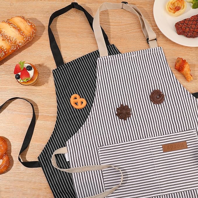 2 Pack Stripes Kids Apron, Kids Cooking Aprons with 2 Pockets, Cute Aprons for Cooking for Boys and Girls