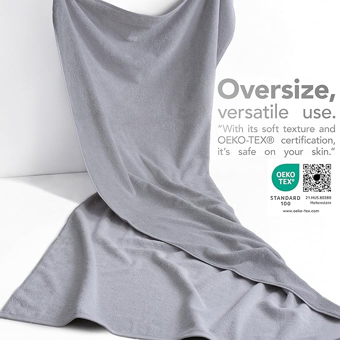 American Soft Linen 100% Cotton 600 GSM Turkish 40x80 Oversized Bath Towel Sheet, Extra Large Adult Towels for Bathroom, Light Grey Bath Sheet