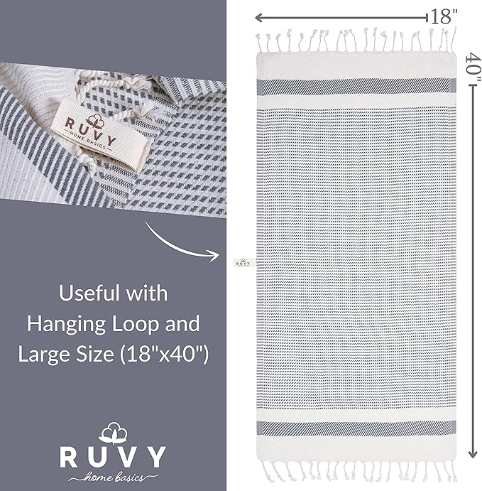 Ruvy Home Basics Turkish Hand Towels for Bathroom Set of 2 | 18"x40", Cotton | Decorative Towel for Bathroom, Kitchen, Dishcloth, Tea, Yoga, Face, Gym - Light Grey