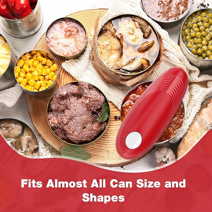 Electric Can Opener, Food Safe Automatic Can Opener with Smooth Edge, Open Your Cans with A Simple Press of Button, Can Opener Electric Kitchen Gifts for Seniors and Arthritis (Red)